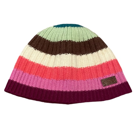 Coach Kids Wool Rayon Rabbit Angora Cashmere Beanie Hat Striped Girls OS - Picture 1 of 5